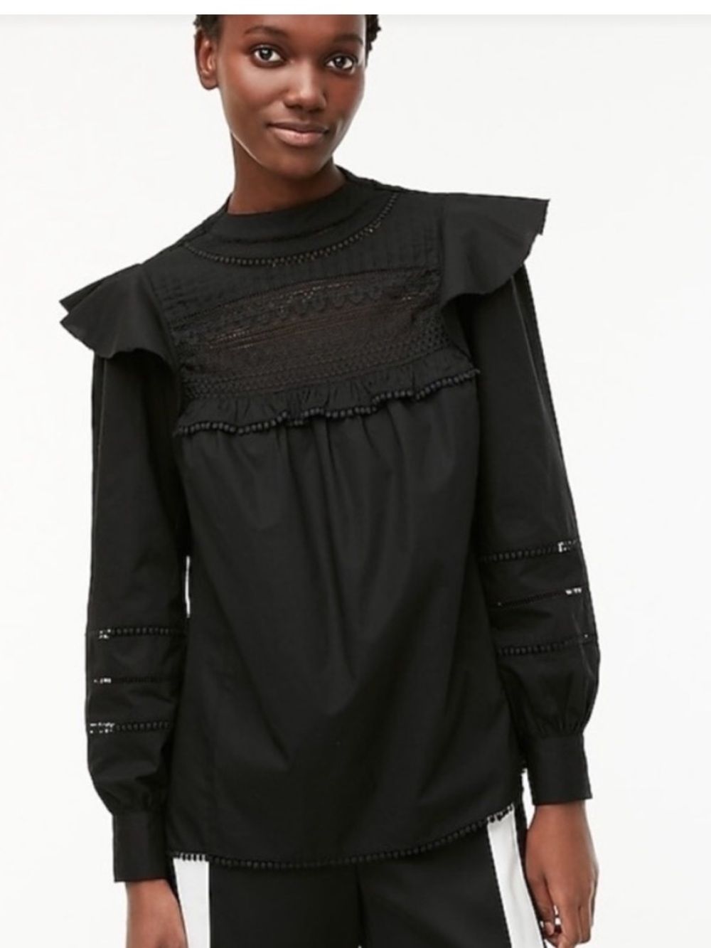 J.Crew black crocheted lace ruffle top Size Medium